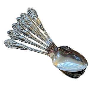 Purity Silverplate Tablespoon Serving Spoon set (6) Orchids Floral Art Nouveau
